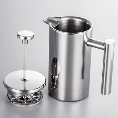 Coffee pot 304 stainless steel French press double-layer hand-pour straight handle coffee brewing pot