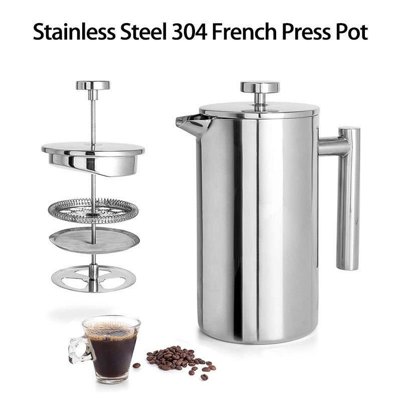 Coffee pot 304 stainless steel French press double-layer hand-pour straight handle coffee brewing pot